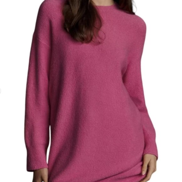 Pink Oversized Casual Soft Sweater Dress Women’s  Cozy Long Sleeve Anthropologie - Picture 1 of 8